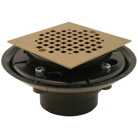Jones Stephens 2in. x 3in. ABS Shower Drain with 2in. ABS Spud and 4in. Square Polished Brass Cast Strainer D50335